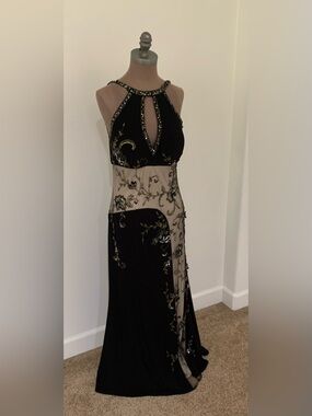 RARE NWT Night Scene Y2K Black Beaded Illusion Halter Evening Dress